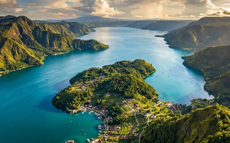 Aerial view of Lake Toba, Sumatra